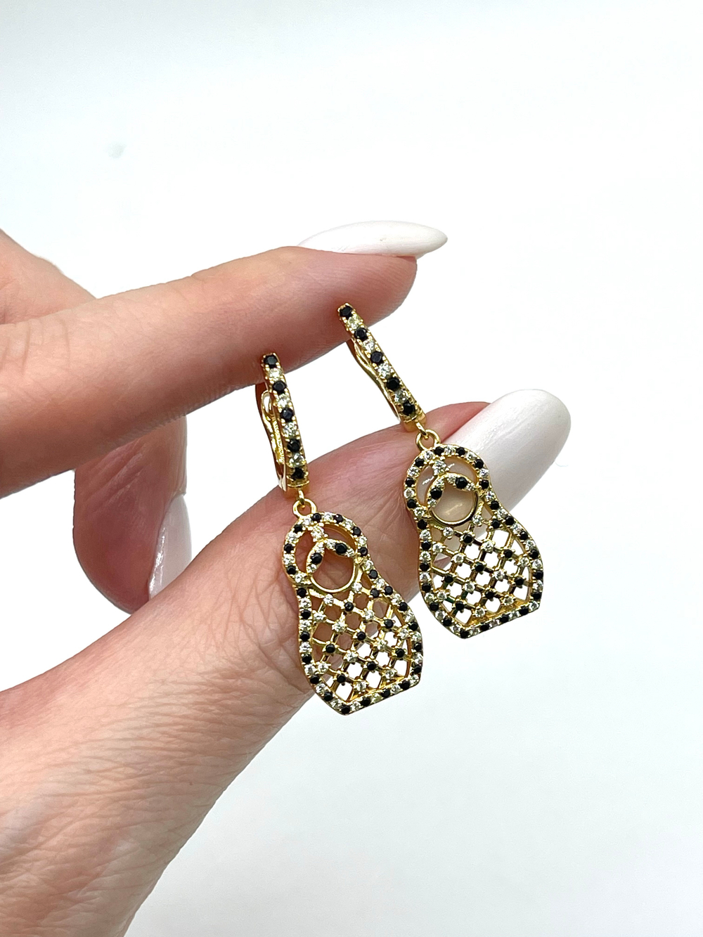 Серебряные серьги матрешки с фианитами хохлома