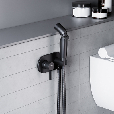 212000300 Option, смеситель монтируемый в стену, с гиг. душем, чёрный