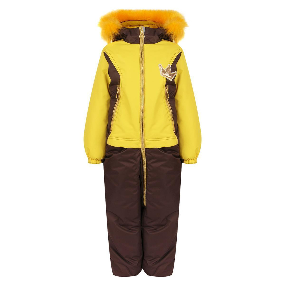 Комбинезон Бьянка р-р 98 желтый/коричневый иск. опушка