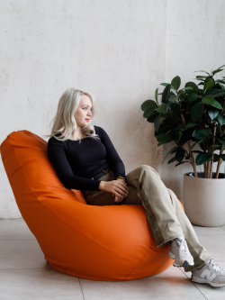 Кресло Мешок Груша Оранжевая ЭкоКожа (XL, Классический)