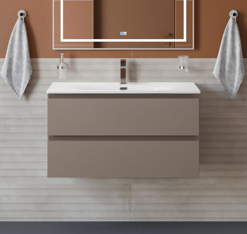 Тумба с раковиной подвесная BelBagno KRAFT-900-2C-SO-CO Бежевый матовый, раковина белая BB-8099-90