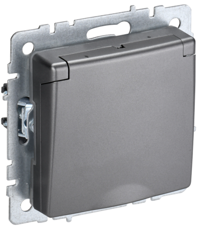 BRITE Розетка 1-местная с заземлением с защитными шторками и крышкой 16А IP20 РСбш10-3-БрС сталь IEK