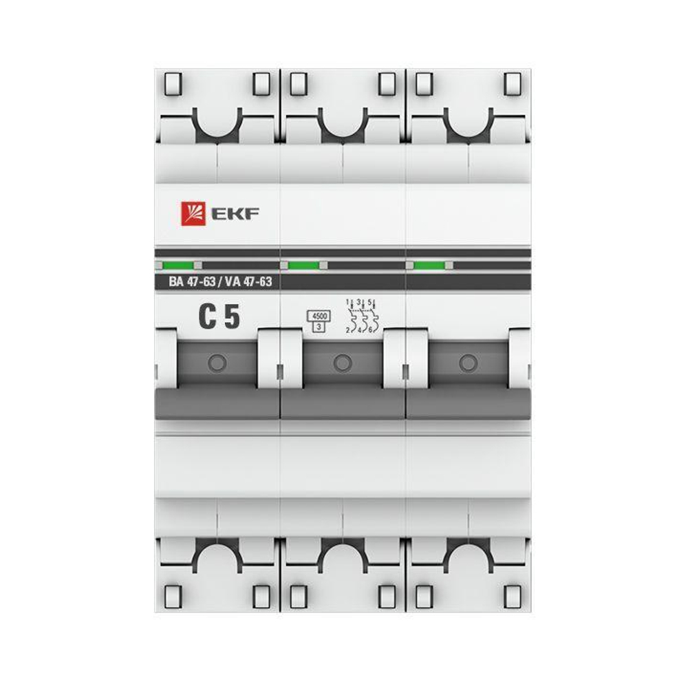 Выключатель автоматический модульный 3п C 5А 4.5кА ВА 47-63 PROxima EKF mcb4763-3-05C-pro