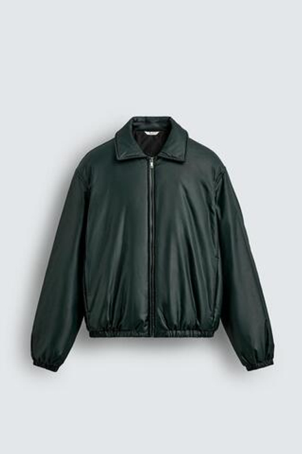 ZARA СТЕГАНАЯ КУРТКА ИЗ ВЫСОКОТЕХНОЛОГИЧНОЙ ТКАНИ, ТЕМНО-ЗЕЛЕНЫЙ