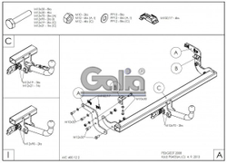 Фаркоп оцинкованный Galia P045A для Peugeot 2008 2013-(паспорт и сертификат в комплекте)(без электрики)