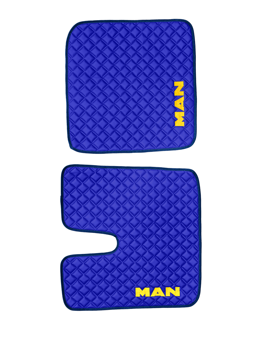 Ковры MAN TGX с 1-м ящиком (автомат) (экокожа, синий, синий кант, желтая вышивка)