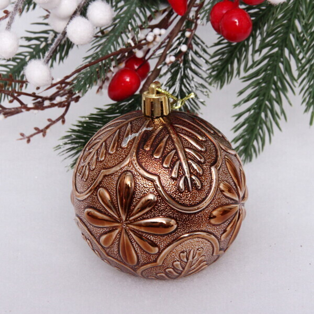 Новогодние шары 8 см (набор 24 шт) «Фактурный микс», шоколад