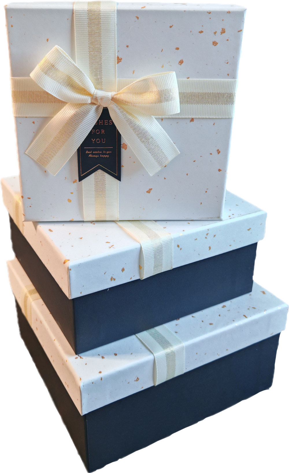 Набор подарочных коробок 3в1 с бантом, бело-чёрн. 15*15*6.5, 17*17*8, 19*19*9.5см