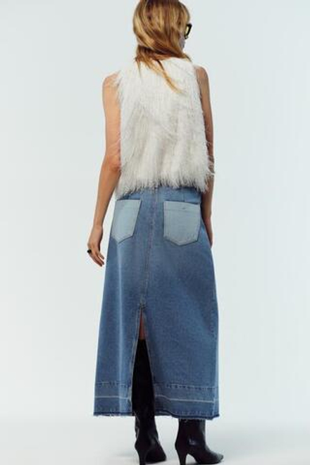 ZARA ДЖИНСОВАЯ ЮБКА-МИДИ Z1975 КОМБИНИРОВАННАЯ, ВЫЦВЕТШИЙ СИНИЙ