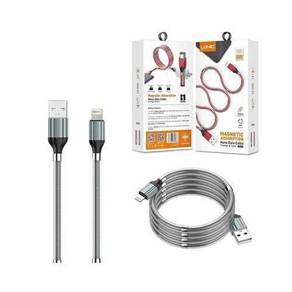 Кабель 1m USB/Lightning LS491 Magnetic LDNIO grey