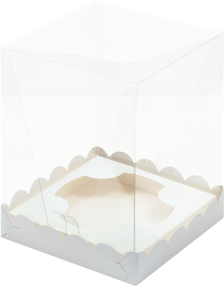 Коробка для кулича/торта с прозрачным куполом, белая 15х15х20 см
