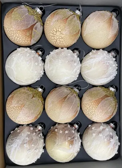 Набор стеклянных шаров Райский сад 80 мм., 9 шт., песочный, Christmas DeLuxe (13033)