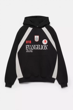 PULL&BEAR Толстовка с капюшоном Evangelion, черный