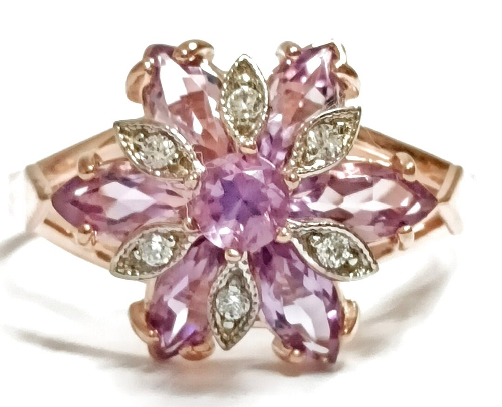 Ювелирное кольцо из серебра 925 пробы с позолотой,вставка аметист,фианиты,размер 21.5