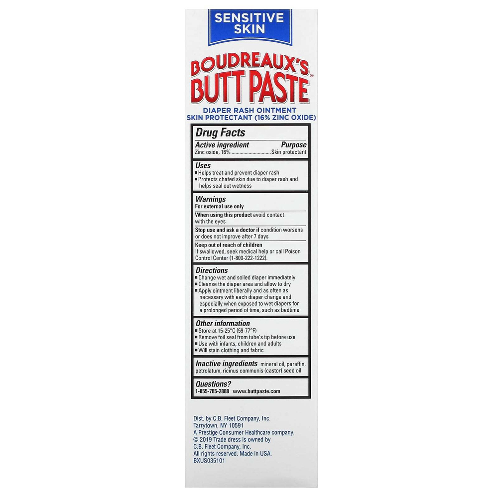Boudreaux's Butt Paste, Мазь от подгузников, для чувствительной кожи, 113 г (4 унции)