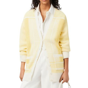 Женская Кофта теннисная Lacoste Tennis Court Jacquard Long - white/yellow
