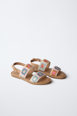 ZARA САНДАЛИИ С КРУЖЕВОМ КРОШЕ, КОРИЧНЕВЫЙ