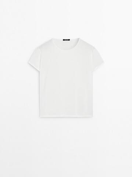 Massimo Dutti Футболка с короткими рукавами из 100% хлопка, белый