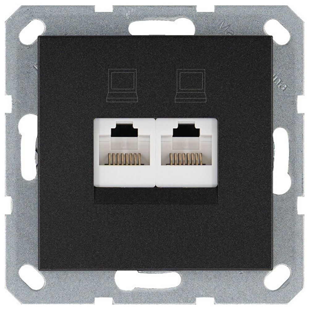 Интернет-розетка RJ45 двойная с накладкой, цвет Антрацит