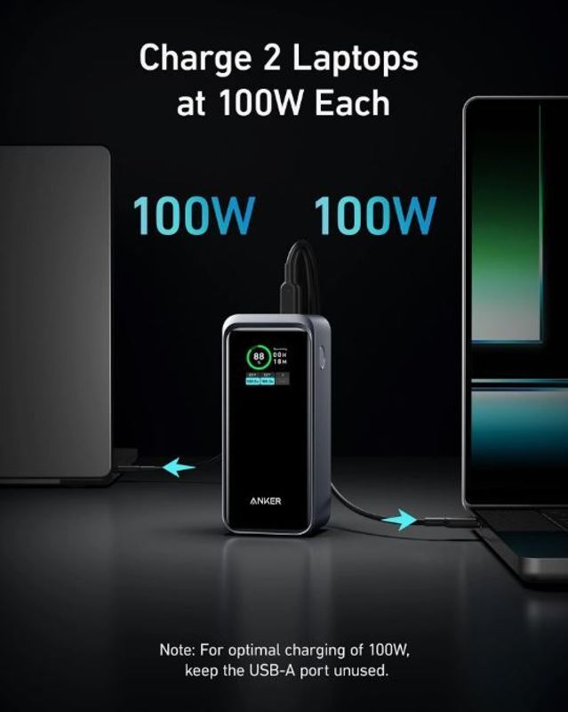 Внешний аккумулятор Anker 735 Prime (A1336), 20000 mAh, 200W Черный (2 USB-C, 1 USB-A) Black
