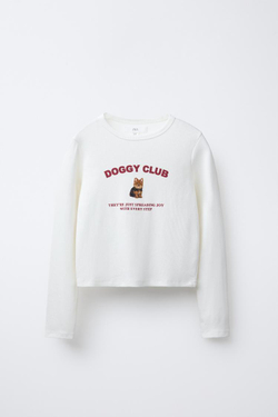 ZARA ФУТБОЛКА В РУБЧИК С ПРИНТОМ, БЕЛЫЙ