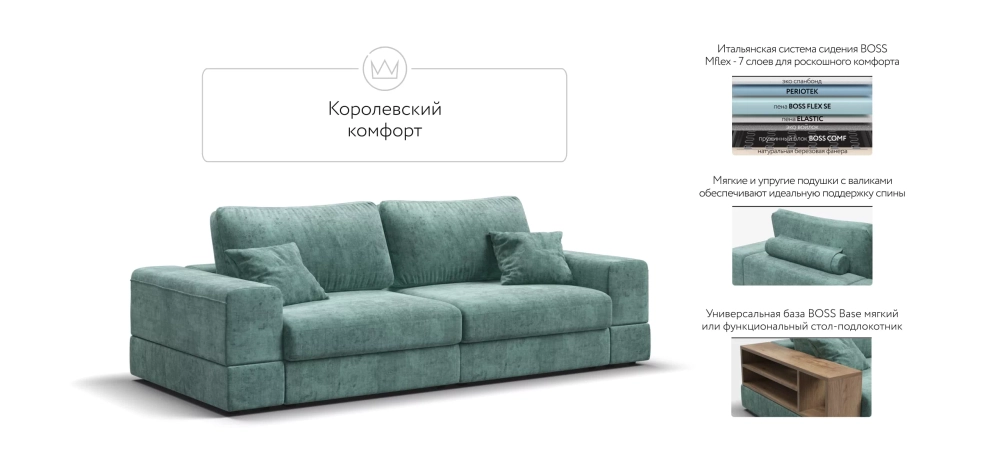 Диван-кровать Босс Модуль Шенилл Глосс минт с механизмом пантограф