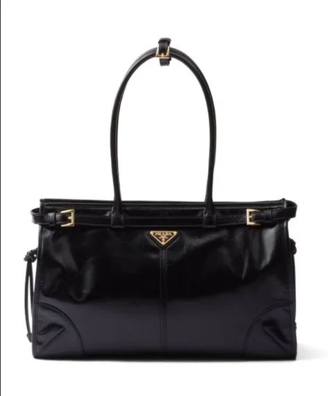 Большая кожаная сумка Prada через плечо, черный