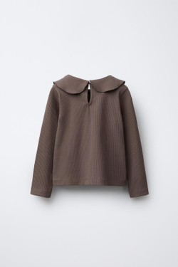 ZARA ТОП В РУБЧИК С КРУГЛЫМ ВОРОТНИКОМ, ШОКОЛАДНЫЙ