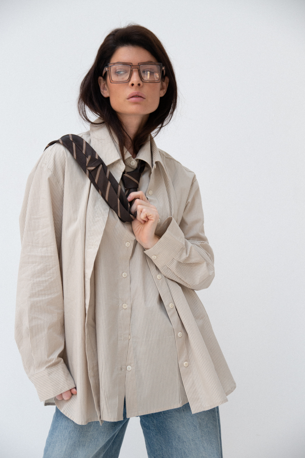 Рубашка двойная в полоску