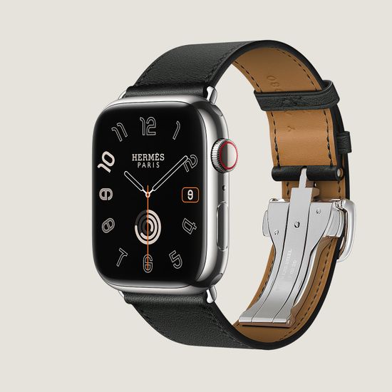 Apple Watch Hermès Series 9 45mm Silver Stainless Steel Case with Single Tour Deployment Buckle Noir