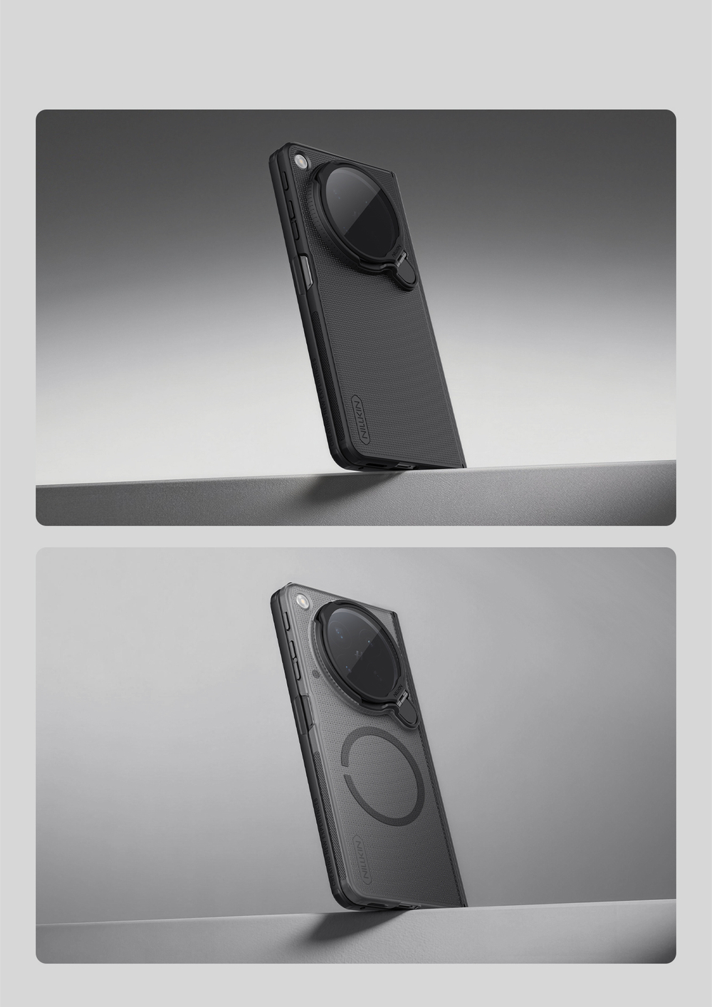Чехол с защитной откидной крышкой для камеры на OPPO Find N6, серия Super Frosted Shield Prop Magnetic Case (версия с прозрачной крышкой объектива) от Nillkin