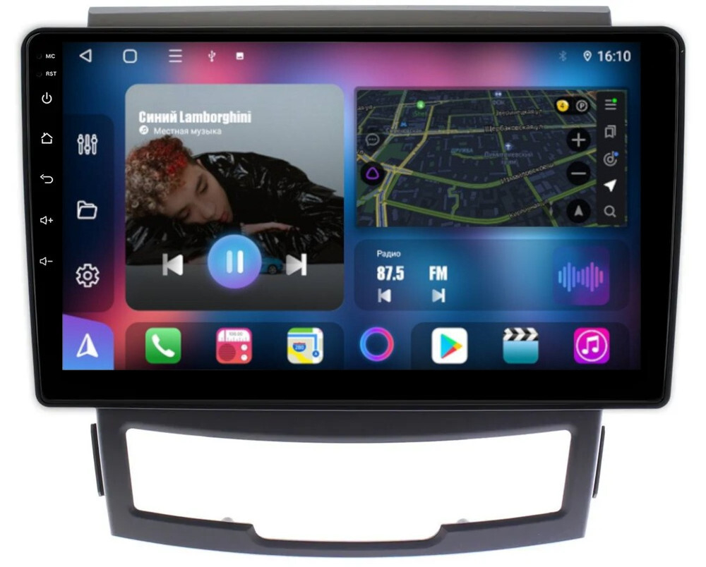 Магнитола для SsangYong Actyon II 2011-2013 - FarCar 159M монитор 9" QLED на Android 13, 8 ядер (TS18), CarPlay, 4G SIM-слот