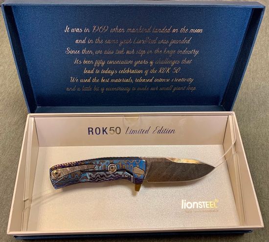 Складной нож Lion Steel "ROK-50(1993)" L/ROK 50.1993 c клинком из стали Damasteel, рукоять Timascus