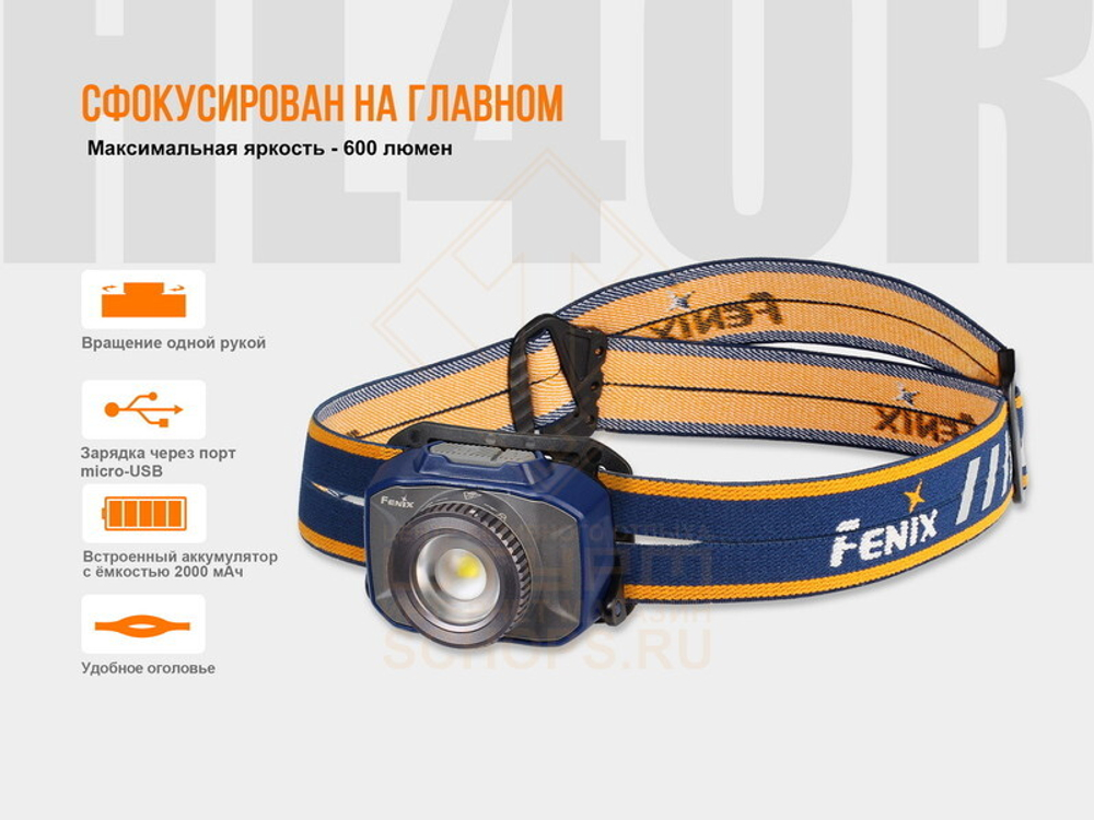 Фонарь налобный Fenix HL40R Zoom, Blue