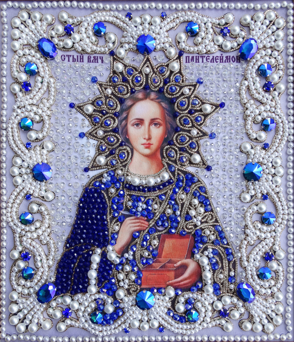 ЖС-3-СС Набор для вышивания хрустальными камнями Пантелеймон целитель (синий)