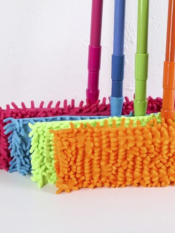 Швабра для мытья пола плоская Доляна, насадка микрофибра букли 42×12 см, телескопическая ручка 70-120 см, цвет МИКС