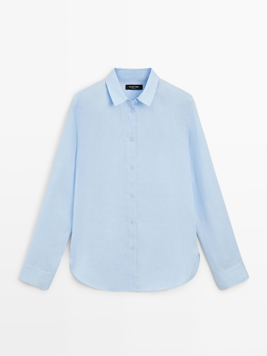 Massimo Dutti Льняная рубашка свободного кроя, небесно-голубой