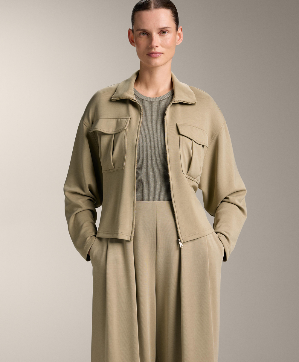 Oysho Куртка с ремнем из мягкой ткани с модалом, бежево-зеленый