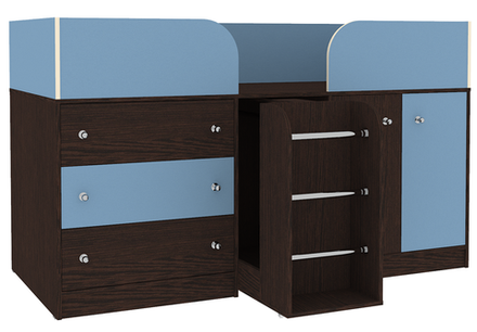 Кровать-чердак КарИВи Малыш 4 Венге Светло-синий, голубой