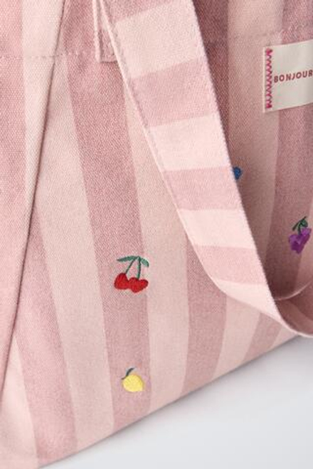 ZARA СУМКА-ШОПЕР В ПОЛОСКУ С ВЫШИВКОЙ «ФРУКТЫ», РАЗНОЦВЕТНЫЙ