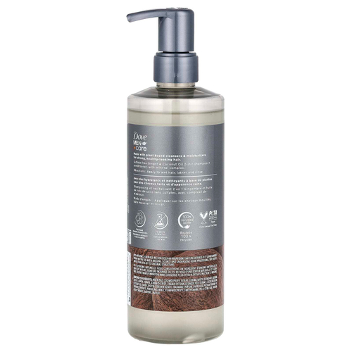 Dove, Men + Care, шампунь и кондиционер 2 в 1, имбирь и кокосовое масло, 517 мл (17,5 жидк. унц.)