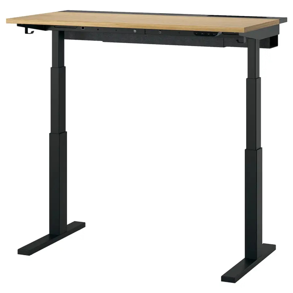 Письменный стол с регулировкой по высоте - IKEA MITTZON/МИТТЗОН ИКЕА, 120х60х62-126 см, черный/светло-коричневый