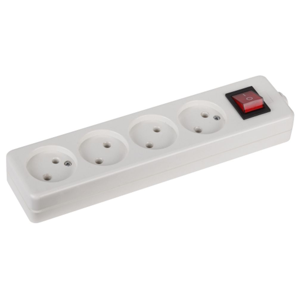 Колодка ЭРА K-4s 4 розетки без зазeмления с выключателем белая