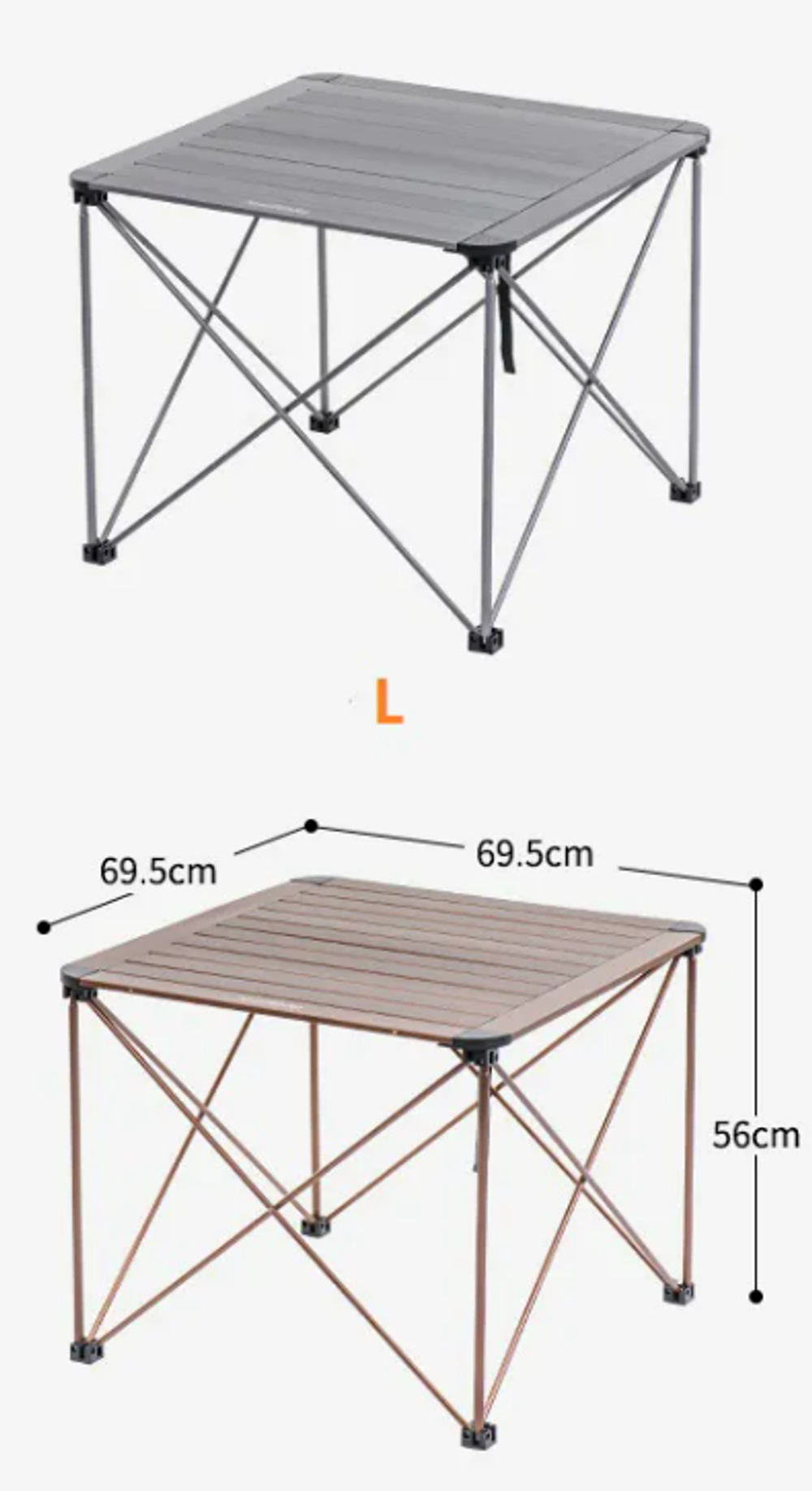 Стол туристический Naturehike алюминиевый, 69,5х69,5х56 см, складной, серый