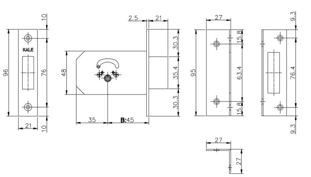 Замок KALE 156/F (45 мм) 5 кл. врезной