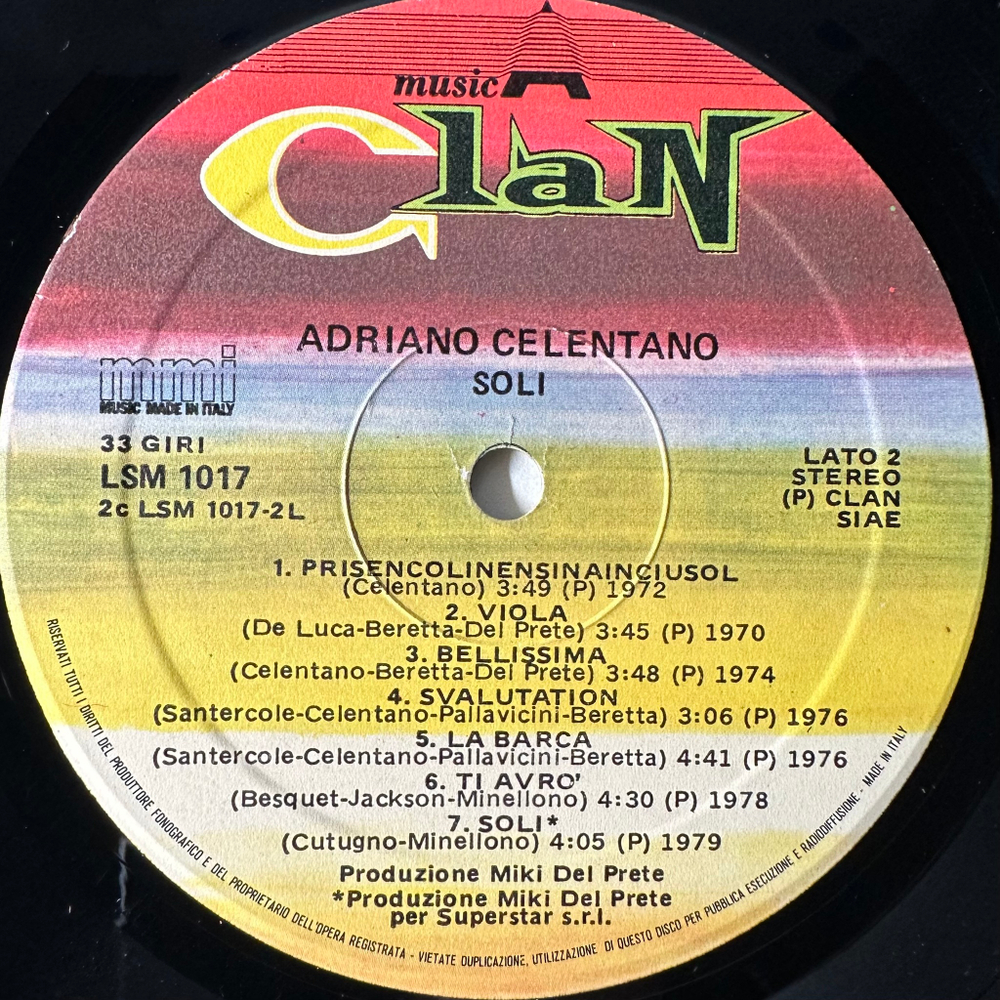 Adriano Celentano ‎– Soli (Италия 1984г.)