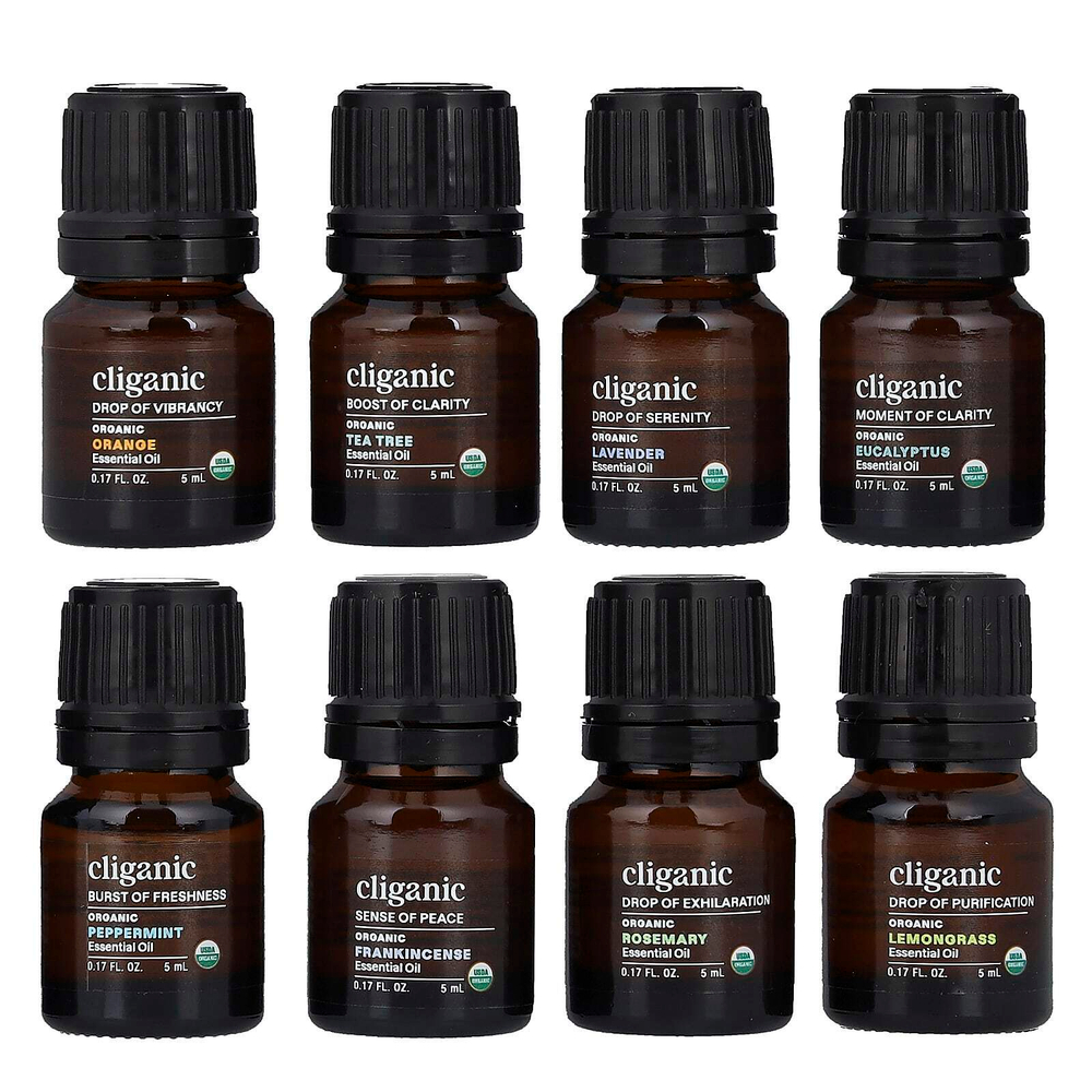 Cliganic, The Iconics, набор эфирных масел для ароматерапии, 8 флаконов по 5 мл (0,17 жидк. унции)