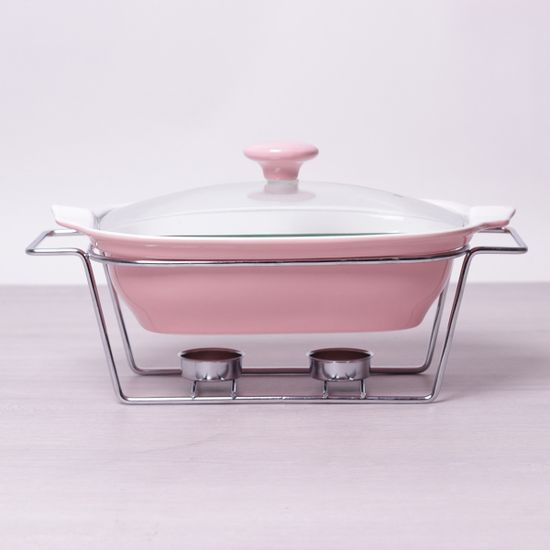 Мармит керамический прямоугольный 1.4 л со стеклянной крышкой (оливковый, розовый) Kamille