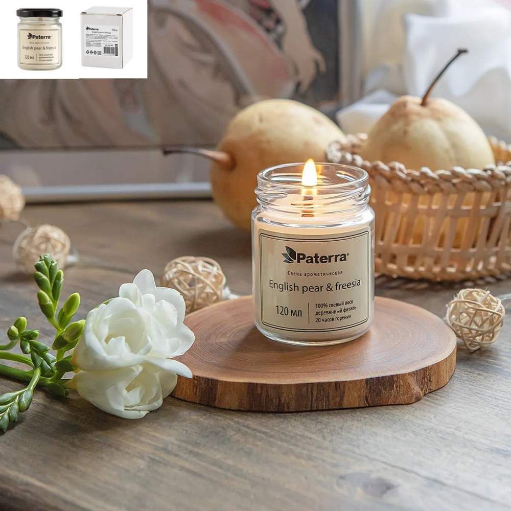 Свеча ароматическая с древесным фитилем, аромат &quot;English pear and freesia&quot;