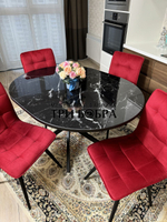 Круглый стеклянный раздвижной стол "Черный оникс" и стулья "ГУЧИ" бордовый